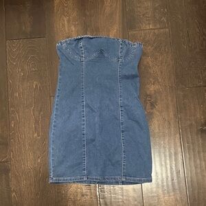 Blue Denim Strapless Dress